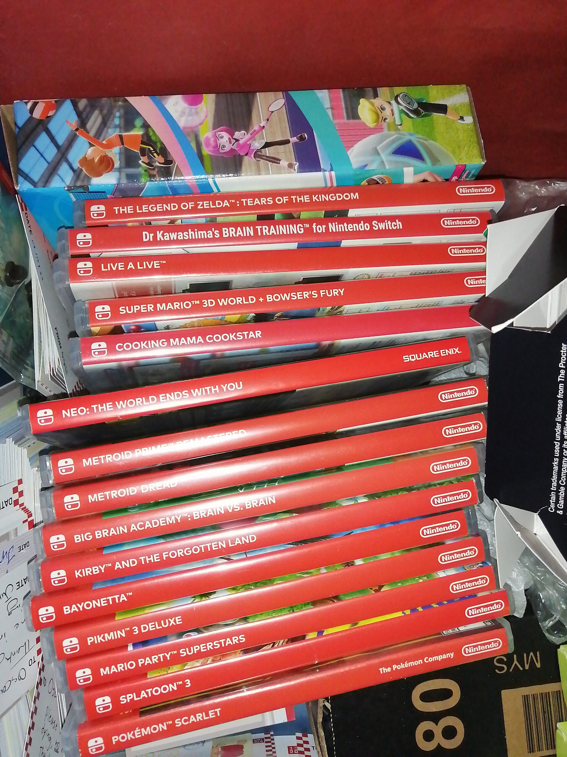 Nintendo Switch case spines laid on top of each other vertically